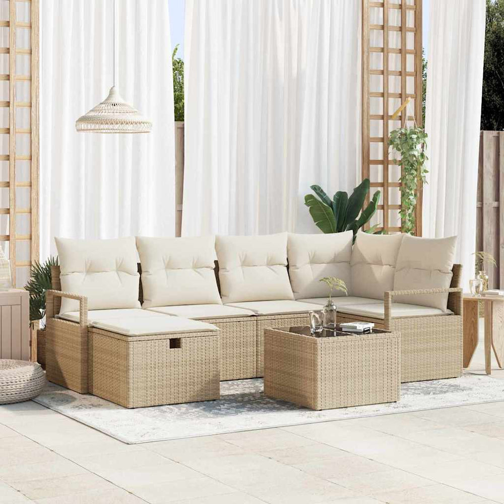 7 dalių sodo sofa komplektas su pagalvėmis kreminė poli ratanas - Namų Idėja