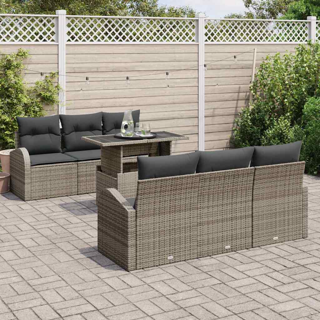 7 dalių sodo sofa komplektas su pagalvėmis pilka poli ratanas - Namų Idėja
