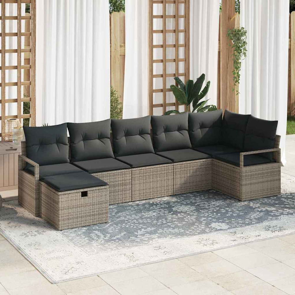 7 dalių sodo sofa komplektas su pagalvėmis Pilka Poli ratanas - Namų Idėja