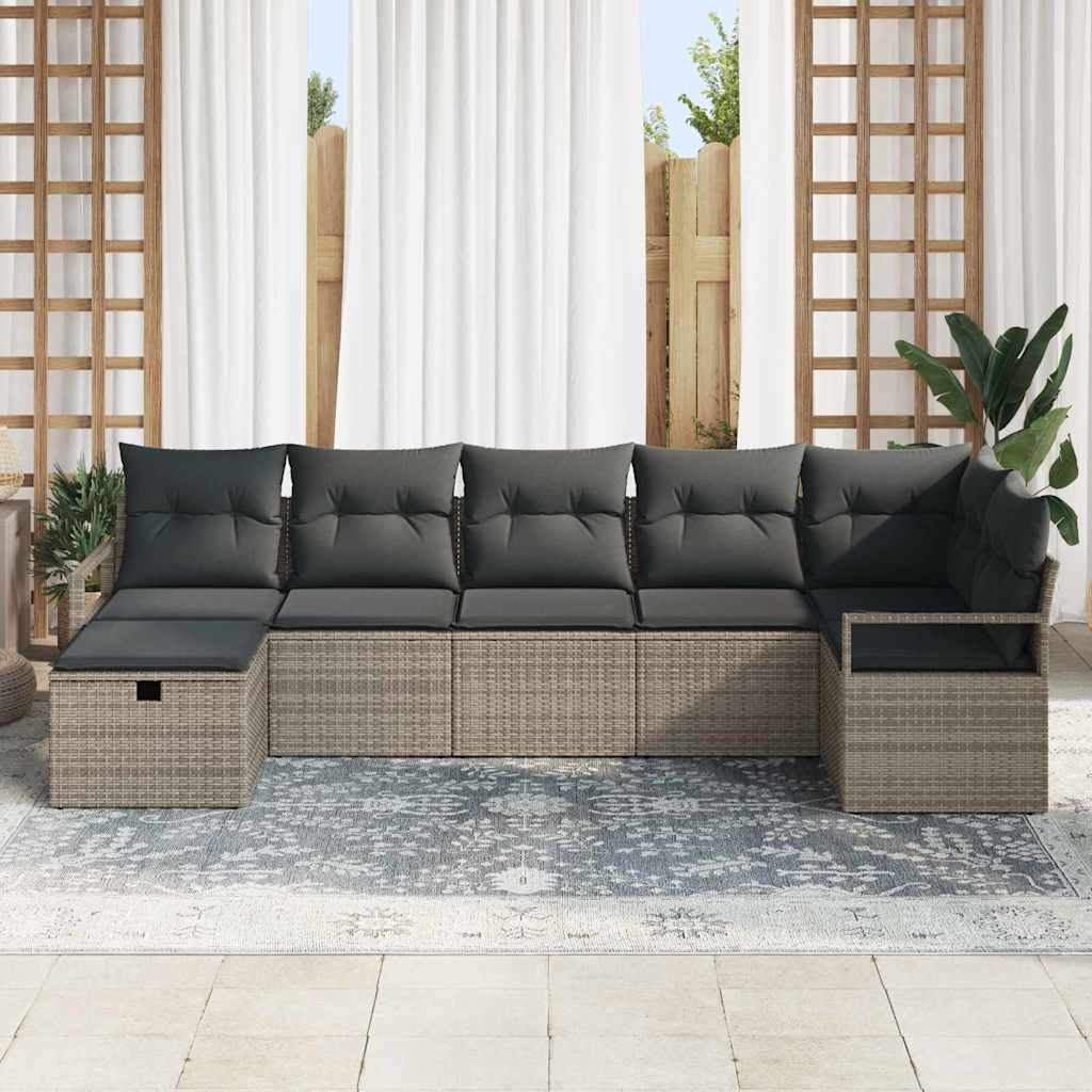 7 dalių sodo sofa komplektas su pagalvėmis Pilka Poli ratanas - Namų Idėja