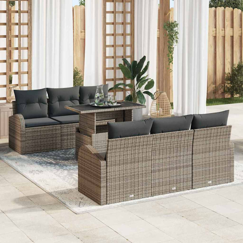 7 dalių sodo sofa komplektas su pagalvėmis pilka poli ratanas - Namų Idėja