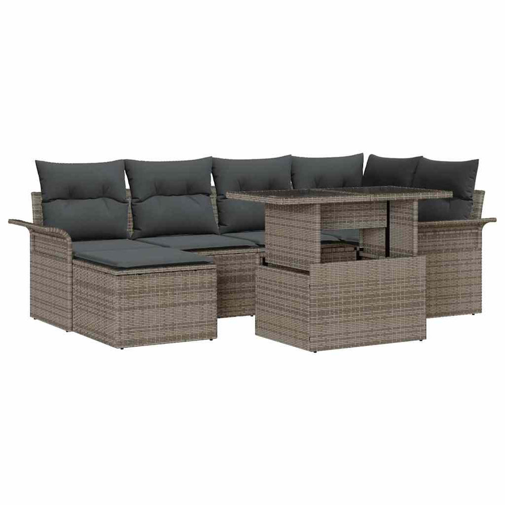 7 Dalių Sodo Sofa Komplektas su Pagalvėmis Pilkas Poli Ratanas - Namų Idėja
