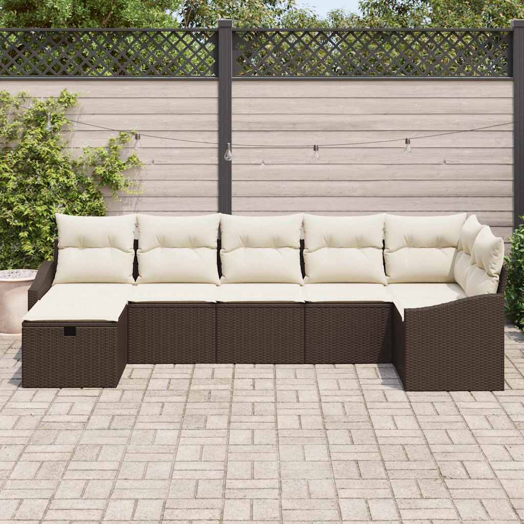 7 dalių Sodo Sofa Komplektas su Pagalvėmis Ruda Poli Ratanas - Namų Idėja
