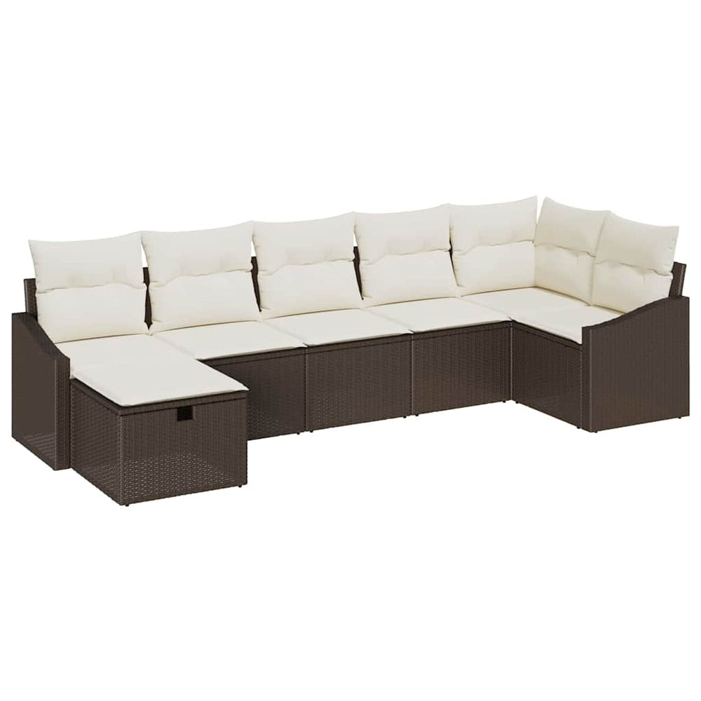 7 dalių Sodo Sofa Komplektas su Pagalvėmis Ruda Poli Ratanas - Namų Idėja