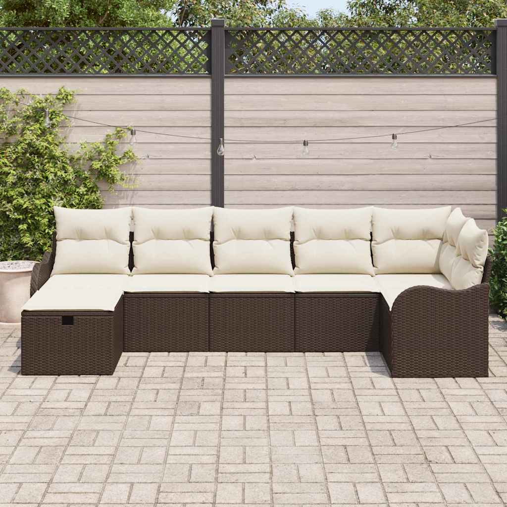 7 dalių sodo sofa komplektas su pagalvėmis ruda poli ratanų - Namų Idėja