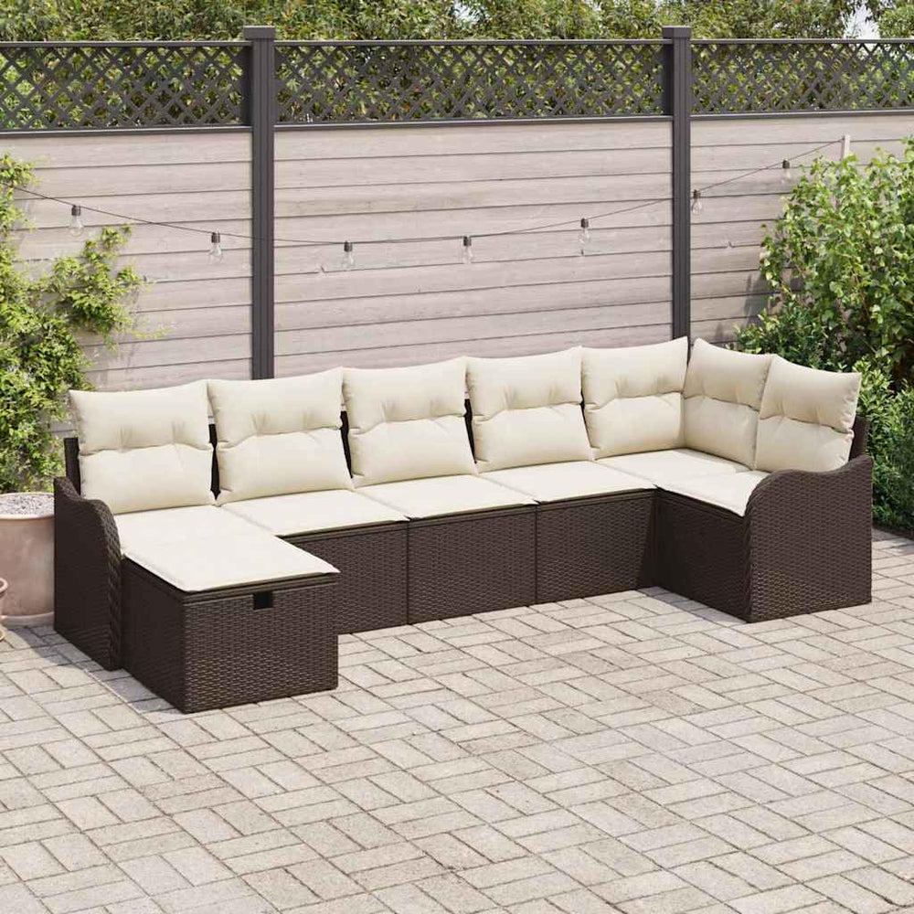 7 dalių sodo sofa komplektas su pagalvėmis ruda poli ratanų - Namų Idėja