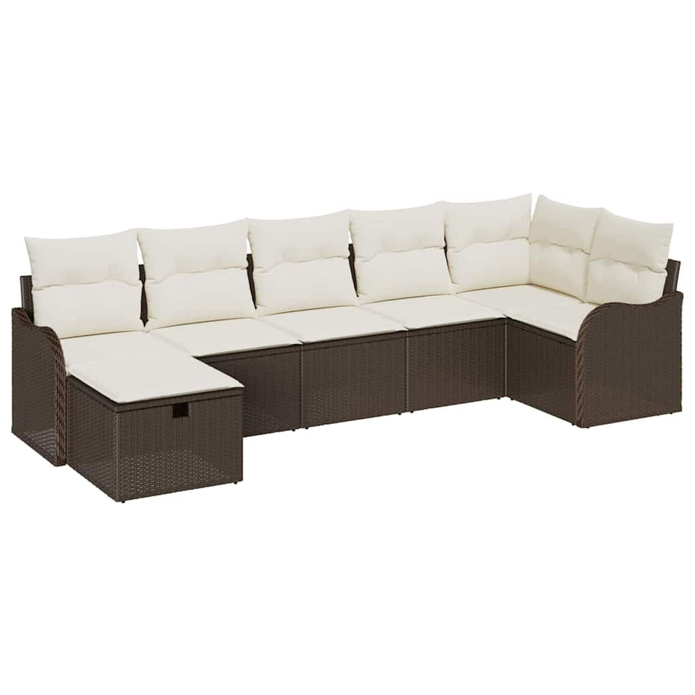 7 dalių sodo sofa komplektas su pagalvėmis ruda poli ratanų - Namų Idėja
