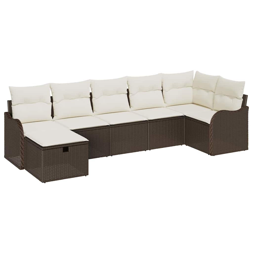 7 dalių sodo sofa komplektas su pagalvėmis ruda poli ratanų - Namų Idėja