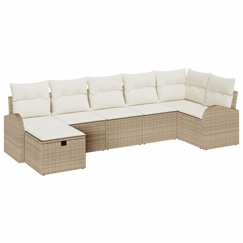 7 dalių sodo sofa komplektas su pagalvėmis Smėlio poli ratanas - Namų Idėja