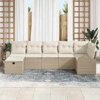 7 dalių sodo sofa komplektas su pagalvėmis Smėlio poli ratanas - Namų Idėja