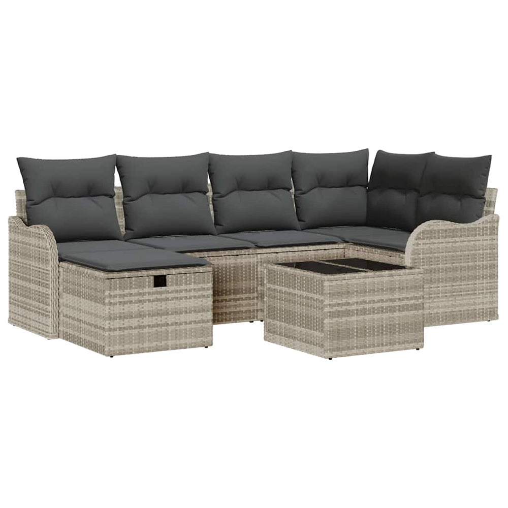 7 dalių sodo sofa komplektas su pagalvėmis šviesiai pilka poli ratanas - Namų Idėja