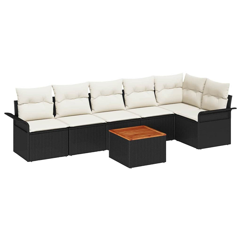 7 dalių sodo sofa rinkinys su pagalvėlėmis Juoda poli ratanas akacijos - Namų Idėja
