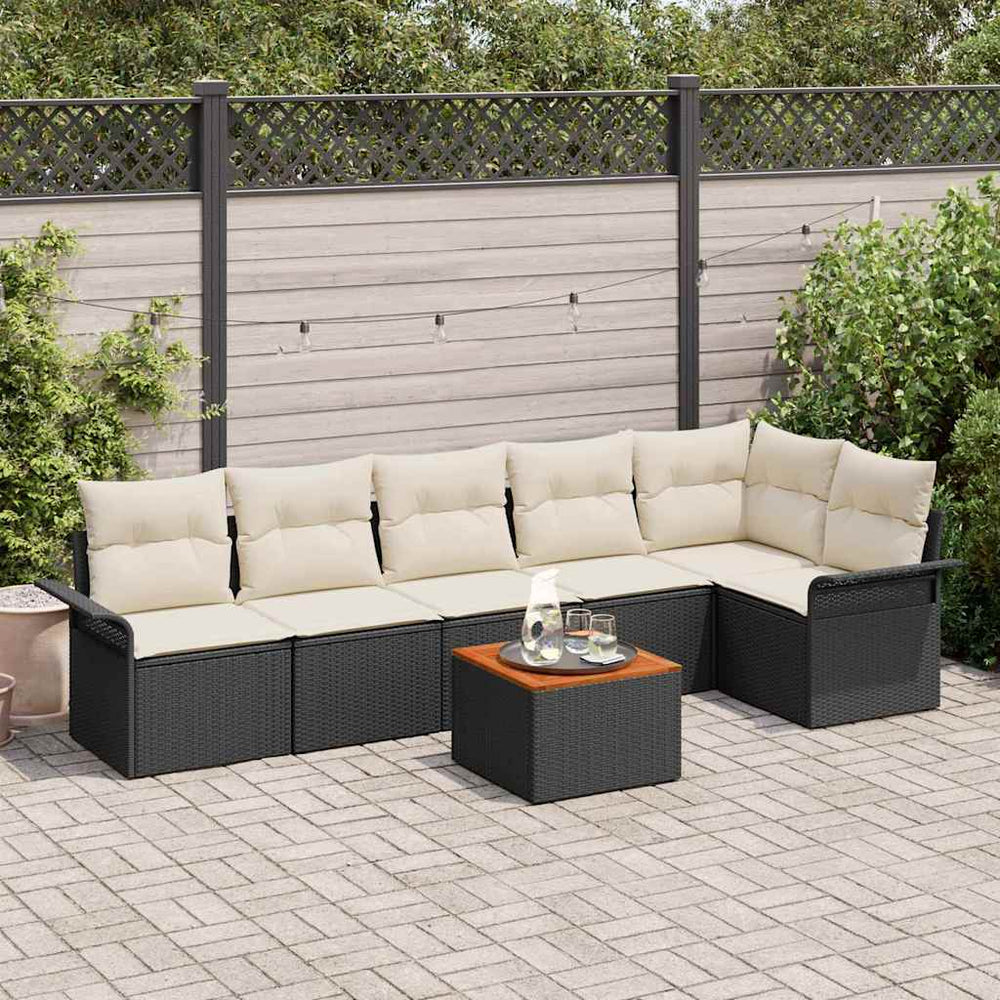 7 dalių sodo sofa rinkinys su pagalvėlėmis Juoda poli ratanas akacijos - Namų Idėja