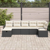 7 Dalių Sodo Sofa Rinkinys su Pagalvėlėmis Juodas Poliratanas - Namų Idėja