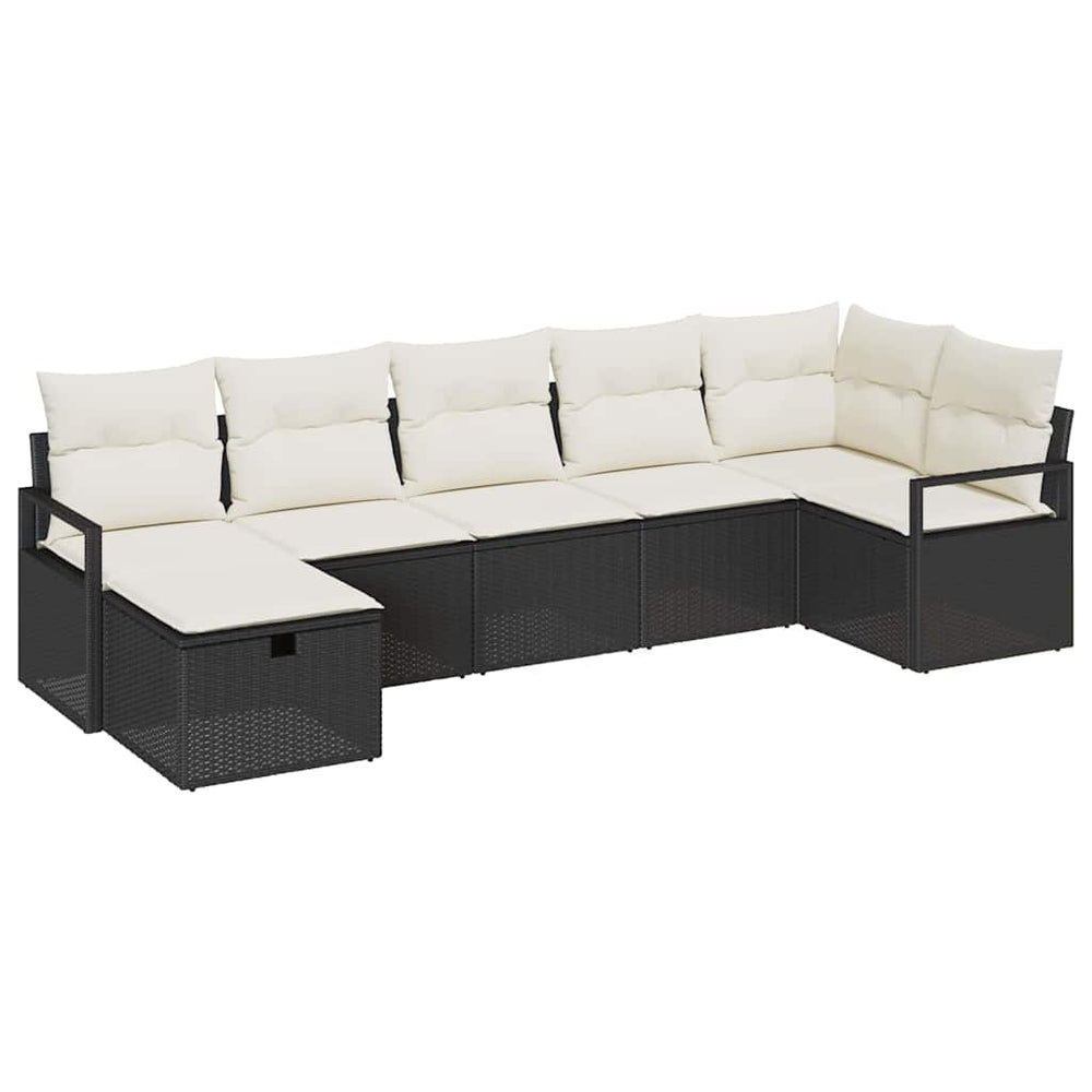 7 Dalių Sodo Sofa Rinkinys su Pagalvėlėmis Juodas Poliratanas - Namų Idėja