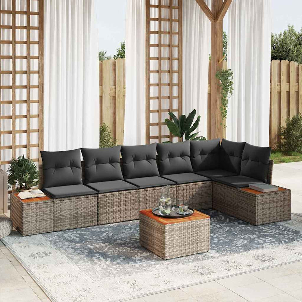 7 dalių sodo sofa rinkinys su pagalvėlėmis pilka poli ratanas akacijos - Namų Idėja