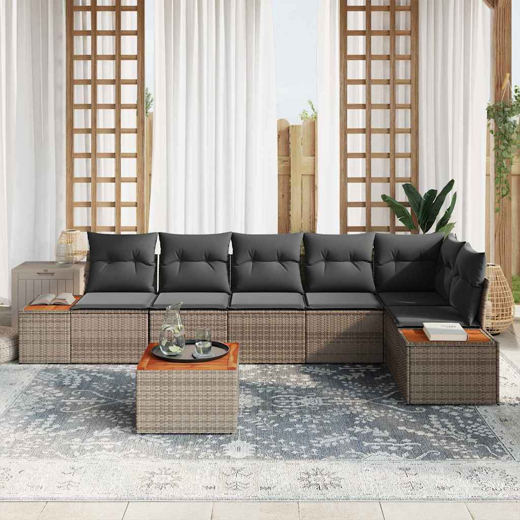 7 dalių sodo sofa rinkinys su pagalvėlėmis pilka poli ratanas akacijos - Namų Idėja