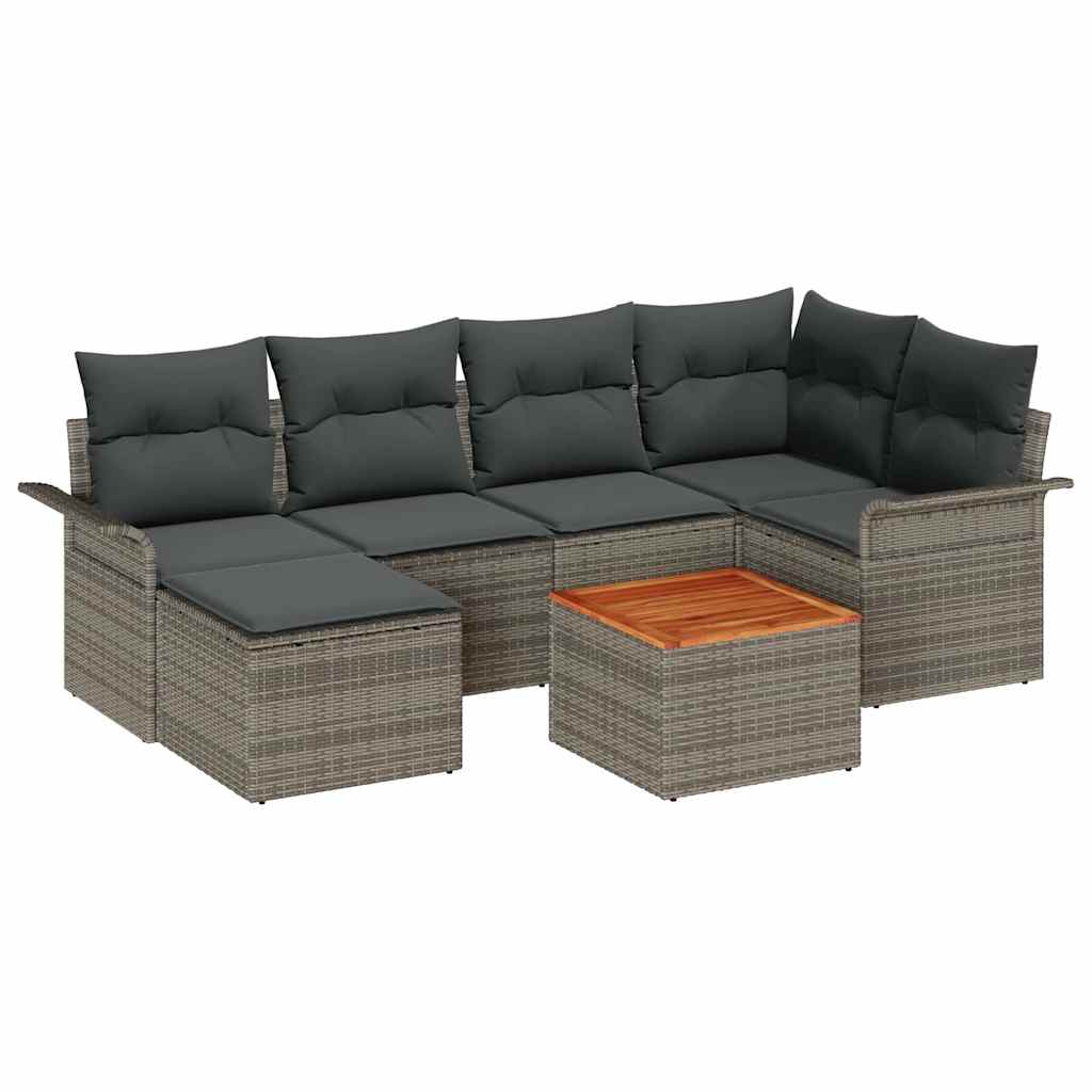 7 Dalių Sodo Sofa Rinkinys su Pagalvėlėmis Pilkas Poli Ratanas Akacija - Namų Idėja