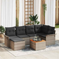 7 Dalių Sodo Sofa Rinkinys su Pagalvėlėmis Pilkas Poli Ratanas Akacija - Namų Idėja