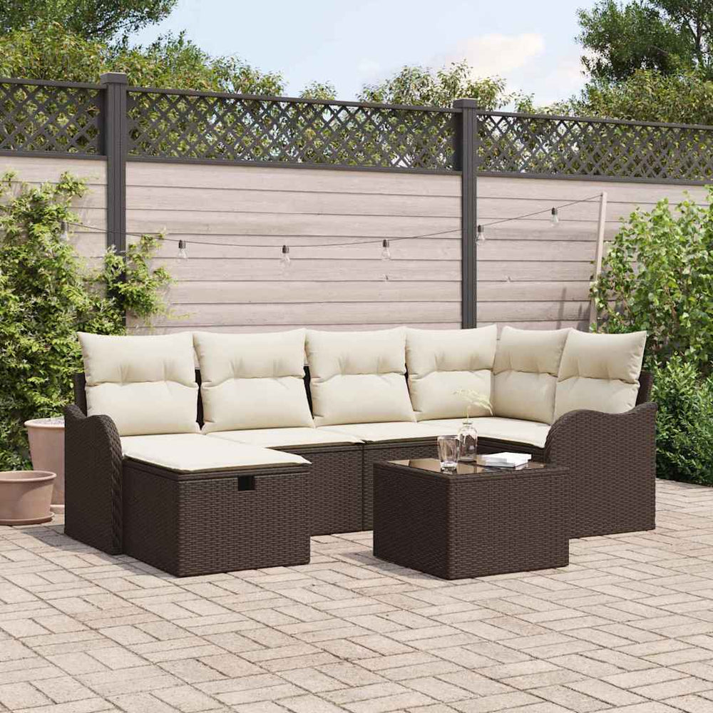 7 dalių sodo sofa rinkinys su pagalvėlėmis Ruda Poli ratanas - Namų Idėja