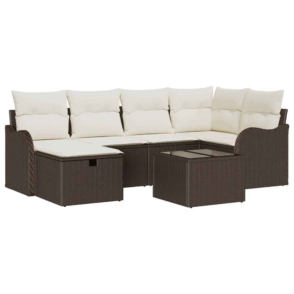 7 dalių sodo sofa rinkinys su pagalvėlėmis Ruda Poli ratanas - Namų Idėja