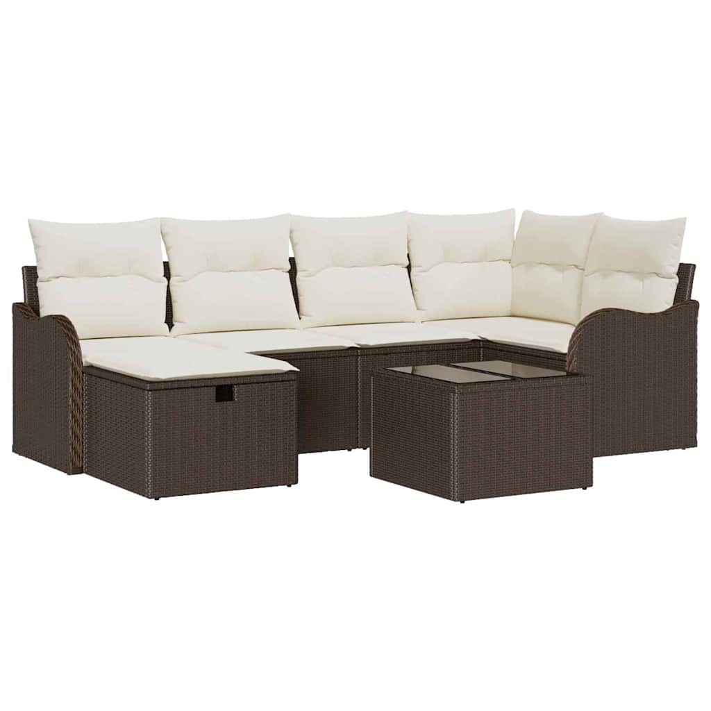 7 dalių sodo sofa rinkinys su pagalvėlėmis Ruda Poli ratanas - Namų Idėja