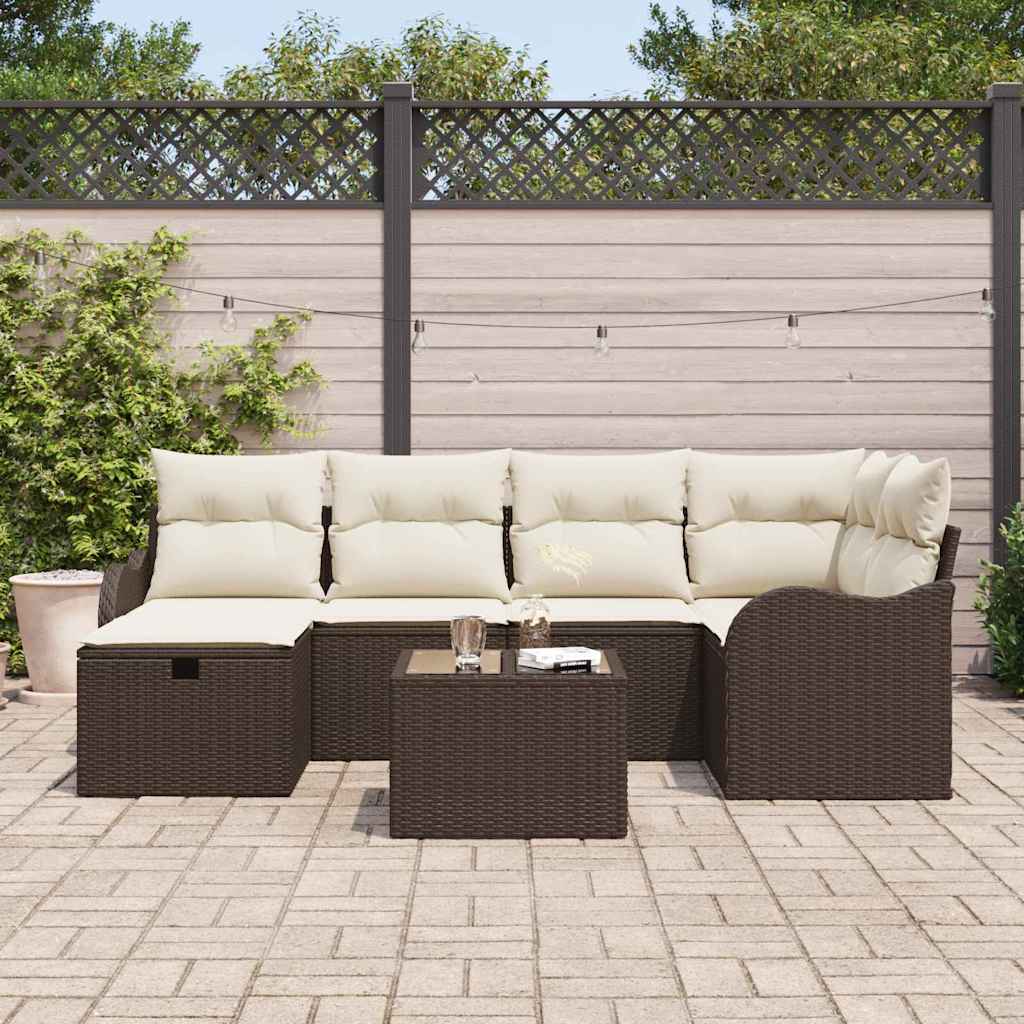 7 dalių sodo sofa rinkinys su pagalvėlėmis Ruda Poli ratanas - Namų Idėja