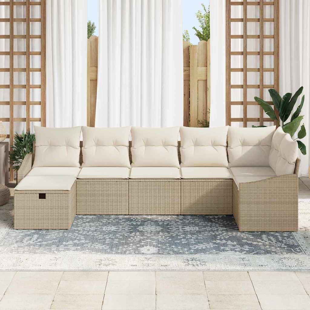 7 dalių sodo sofa rinkinys su pagalvėlėmis Smėlio poli ratanas - Namų Idėja