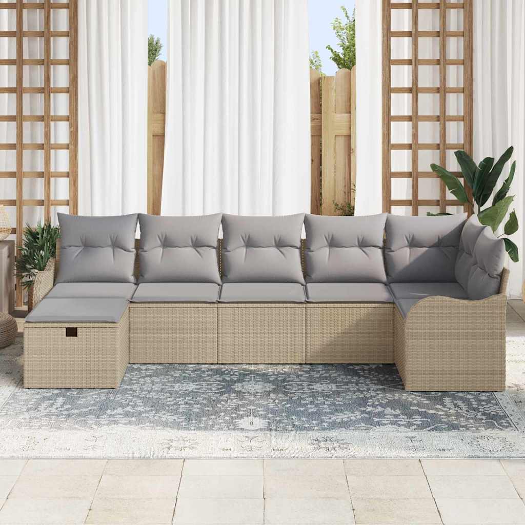 7 dalių sodo sofa rinkinys su pagalvėlėmis smėlio poli ratanas - Namų Idėja