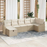 7 dalių sodo sofa rinkinys su pagalvėlėmis Smėlio poli ratanas - Namų Idėja