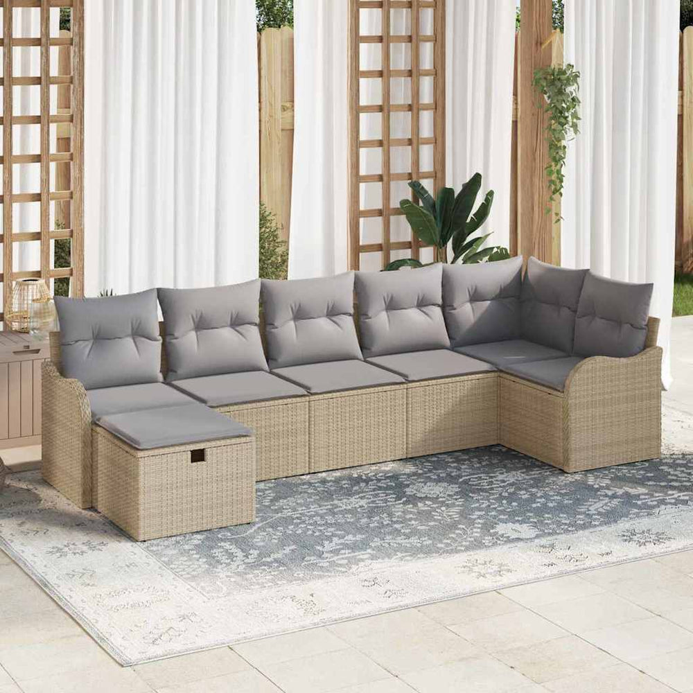7 dalių sodo sofa rinkinys su pagalvėlėmis smėlio poli ratanas - Namų Idėja