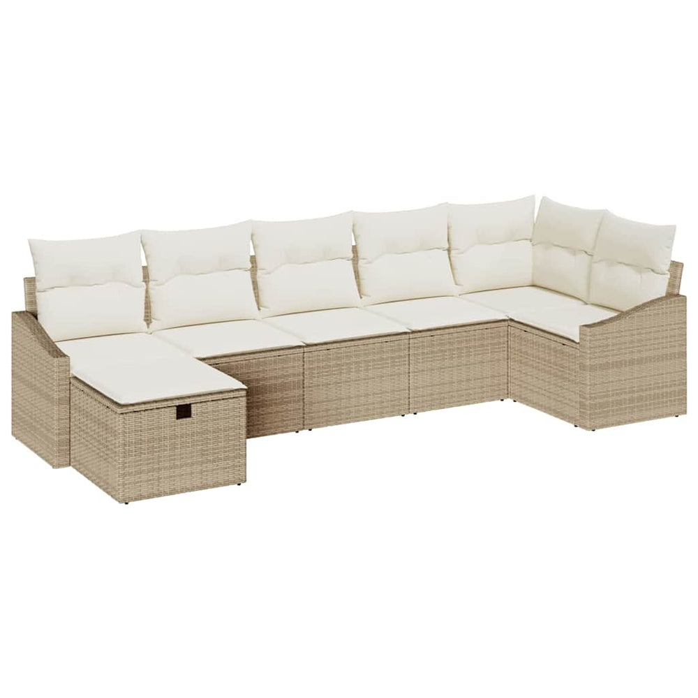 7 dalių sodo sofa rinkinys su pagalvėlėmis Smėlio poli ratanas - Namų Idėja