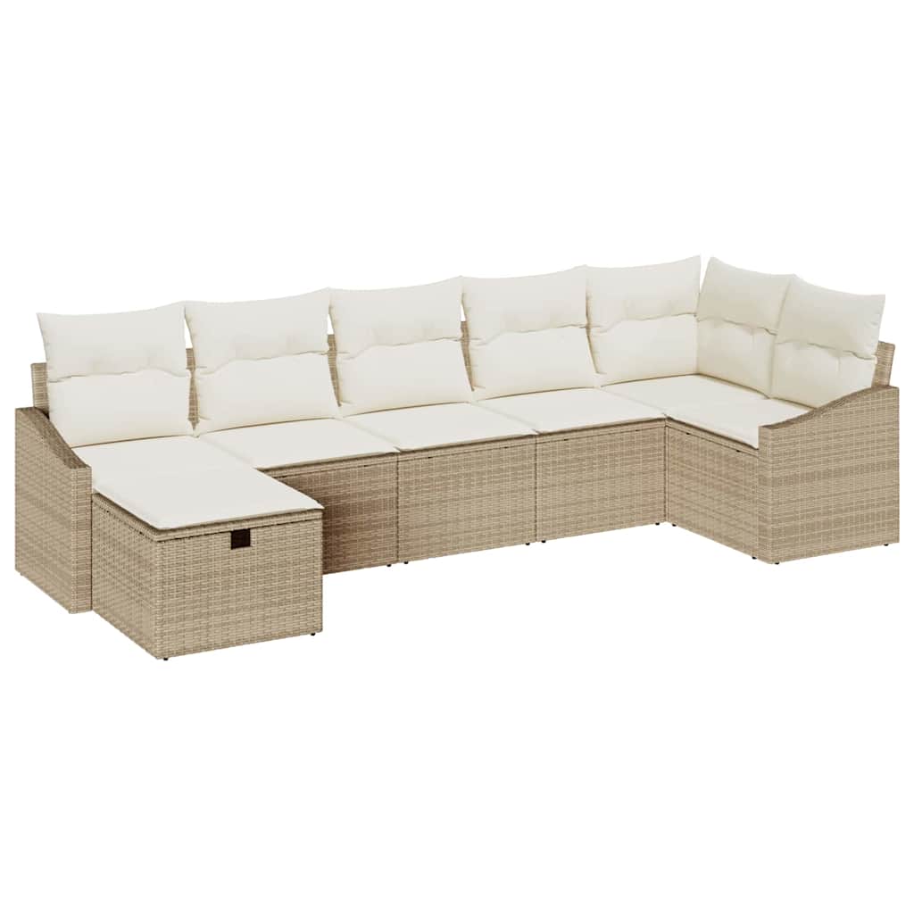 7 dalių sodo sofa rinkinys su pagalvėlėmis Smėlio poli ratanas - Namų Idėja