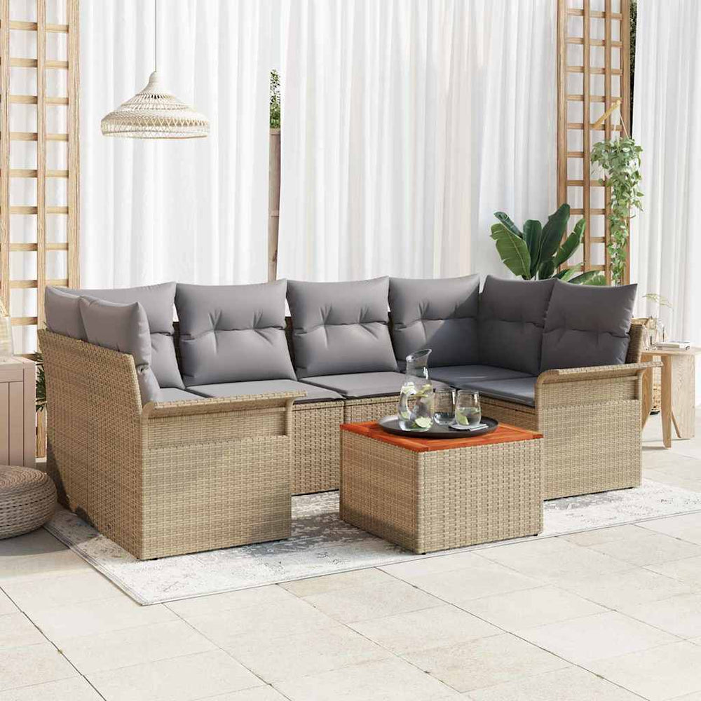 7 dalių sodo sofa rinkinys su pagalvėlėmis smėlio poli rattan akacija - Namų Idėja