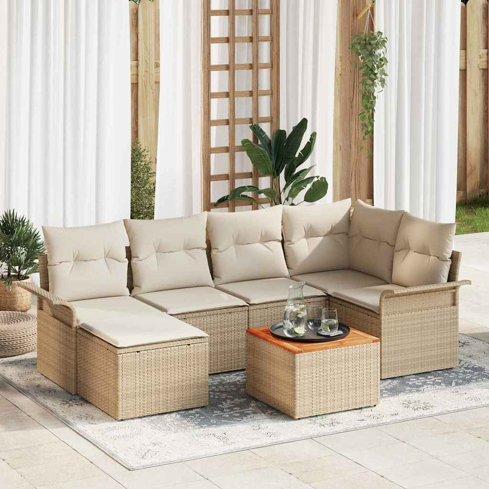 7 dalių sodo sofa rinkinys su pagalvėlėmis smėlio poliratanas akacija - Namų Idėja