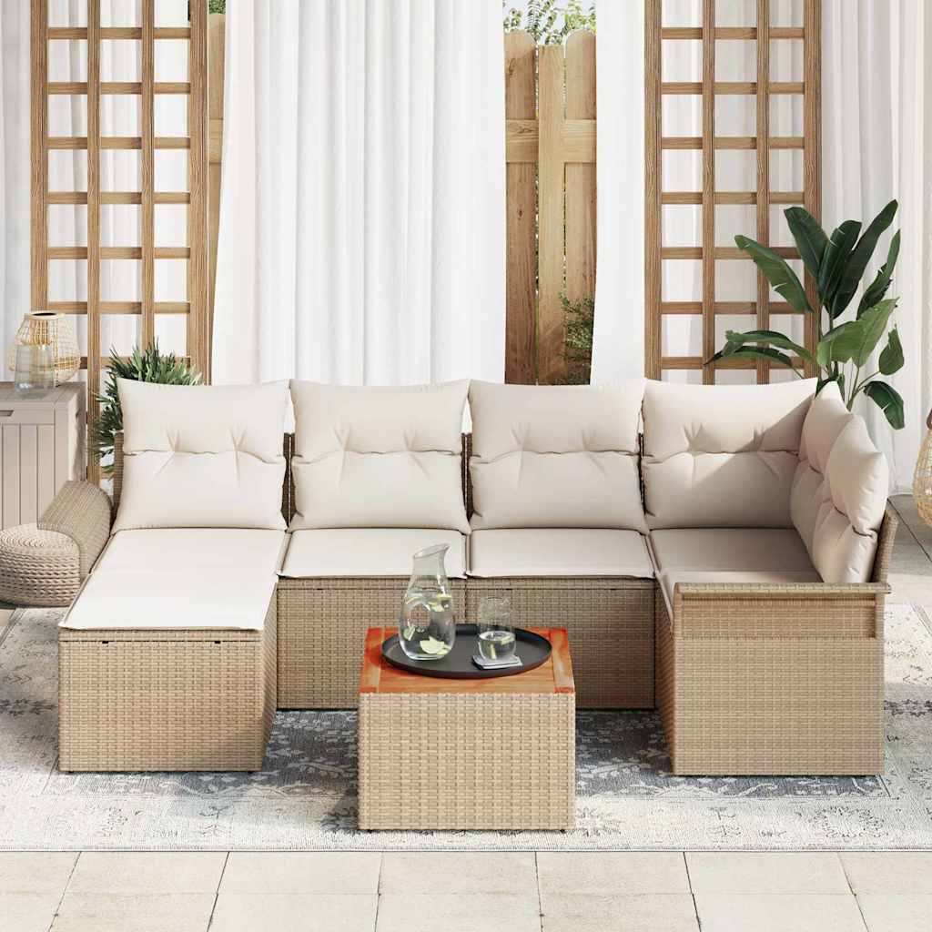 7 dalių sodo sofa rinkinys su pagalvėlėmis smėlio poliratanas akacija - Namų Idėja
