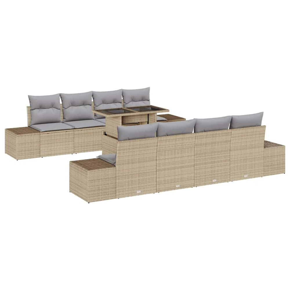 7 dalių sodo sofa rinkinys su pagalvėlėmis, smėlio spalvos, poli ratanas - Namų Idėja