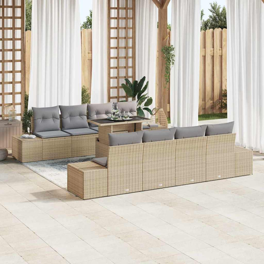7 dalių sodo sofa rinkinys su pagalvėlėmis, smėlio spalvos, poli ratanas - Namų Idėja