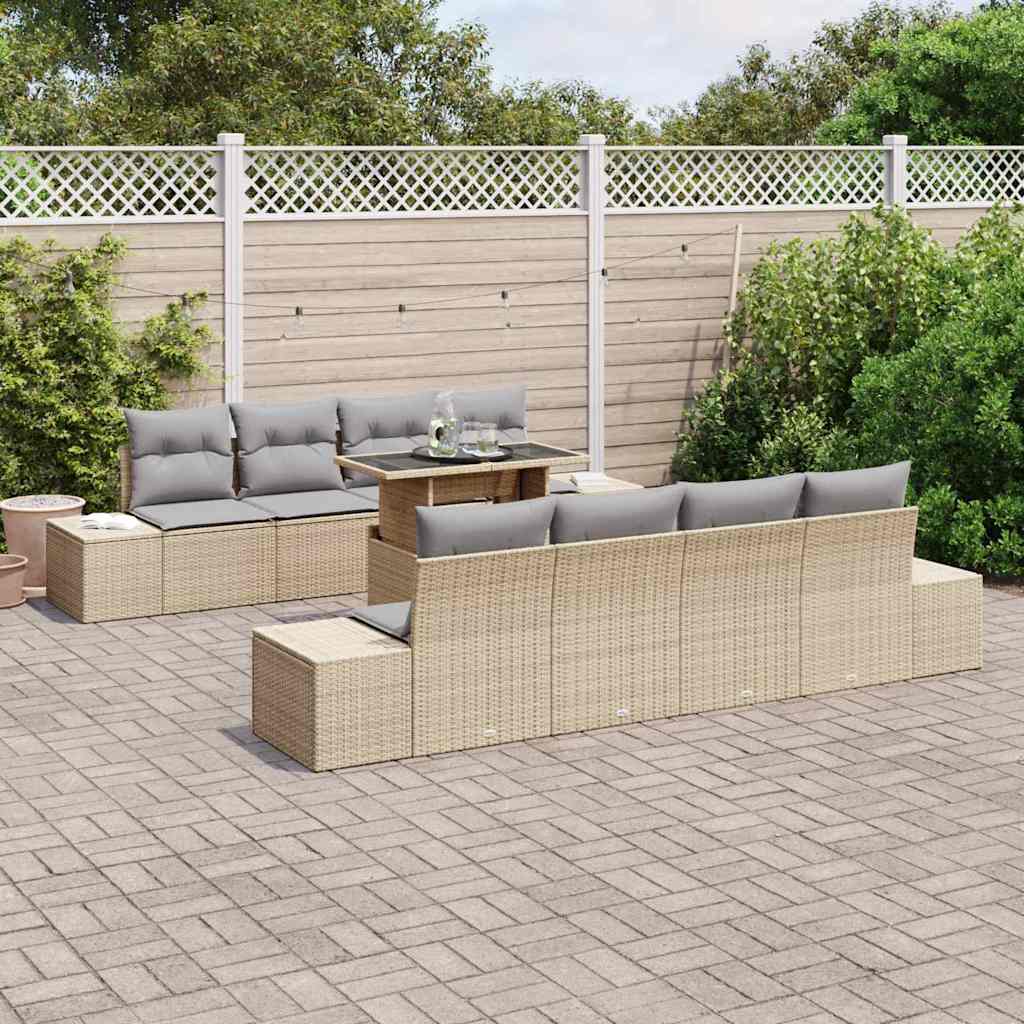 7 dalių sodo sofa rinkinys su pagalvėlėmis, smėlio spalvos, poli ratanas - Namų Idėja