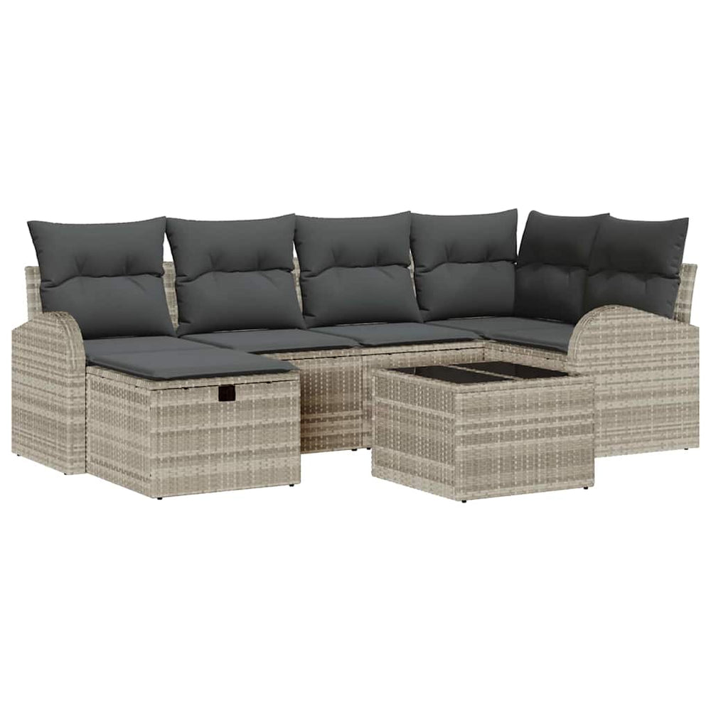 7 dalių sodo sofa rinkinys su pagalvėlėmis šviesiai pilkas poli ratanas - Namų Idėja