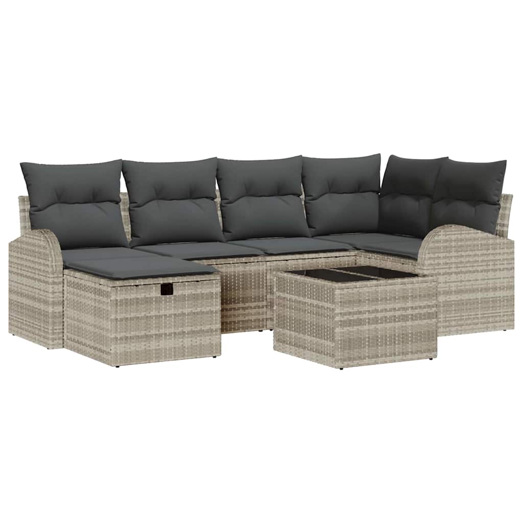 7 dalių sodo sofa rinkinys su pagalvėlėmis šviesiai pilkas poli ratanas - Namų Idėja