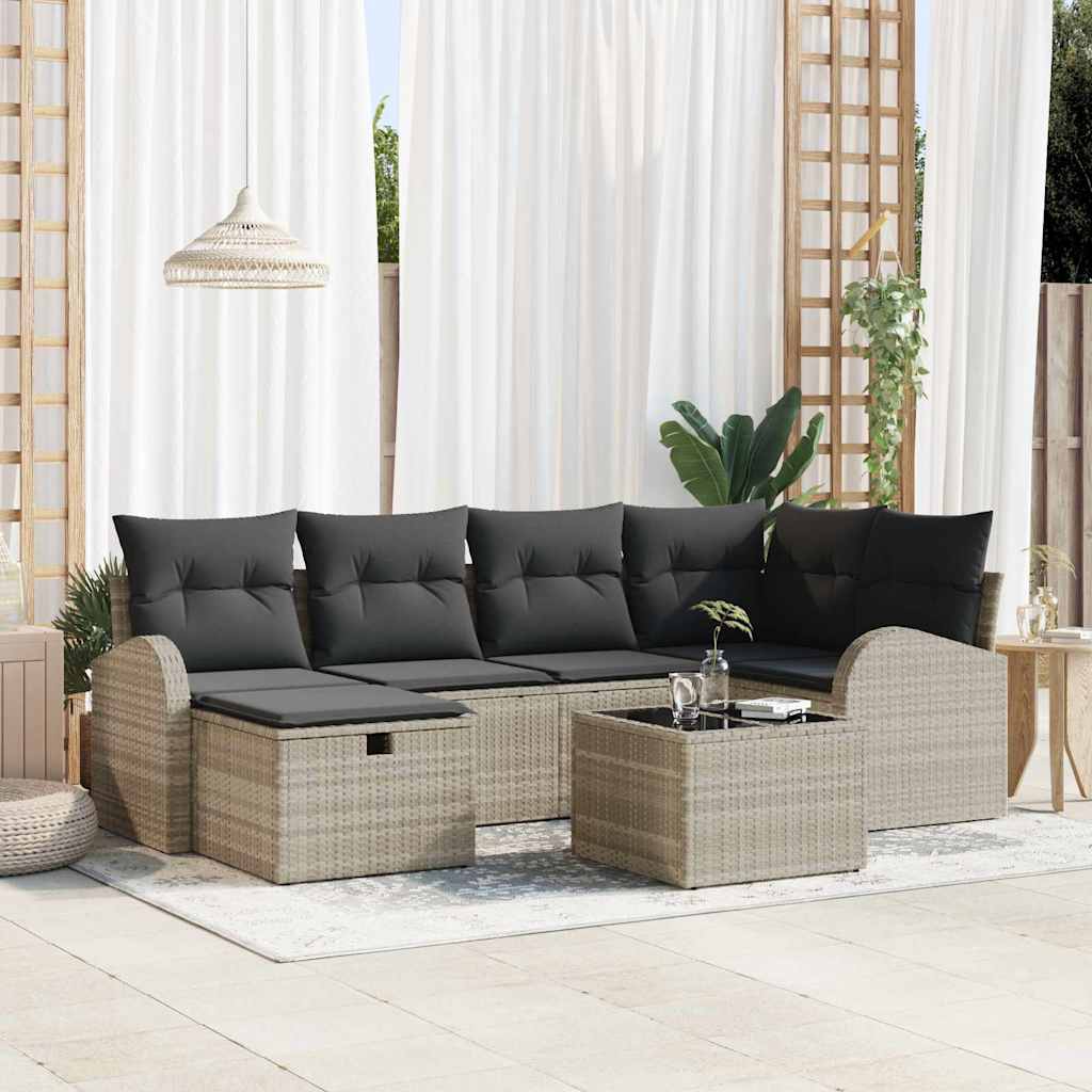 7 dalių sodo sofa rinkinys su pagalvėlėmis šviesiai pilkas poli ratanas - Namų Idėja