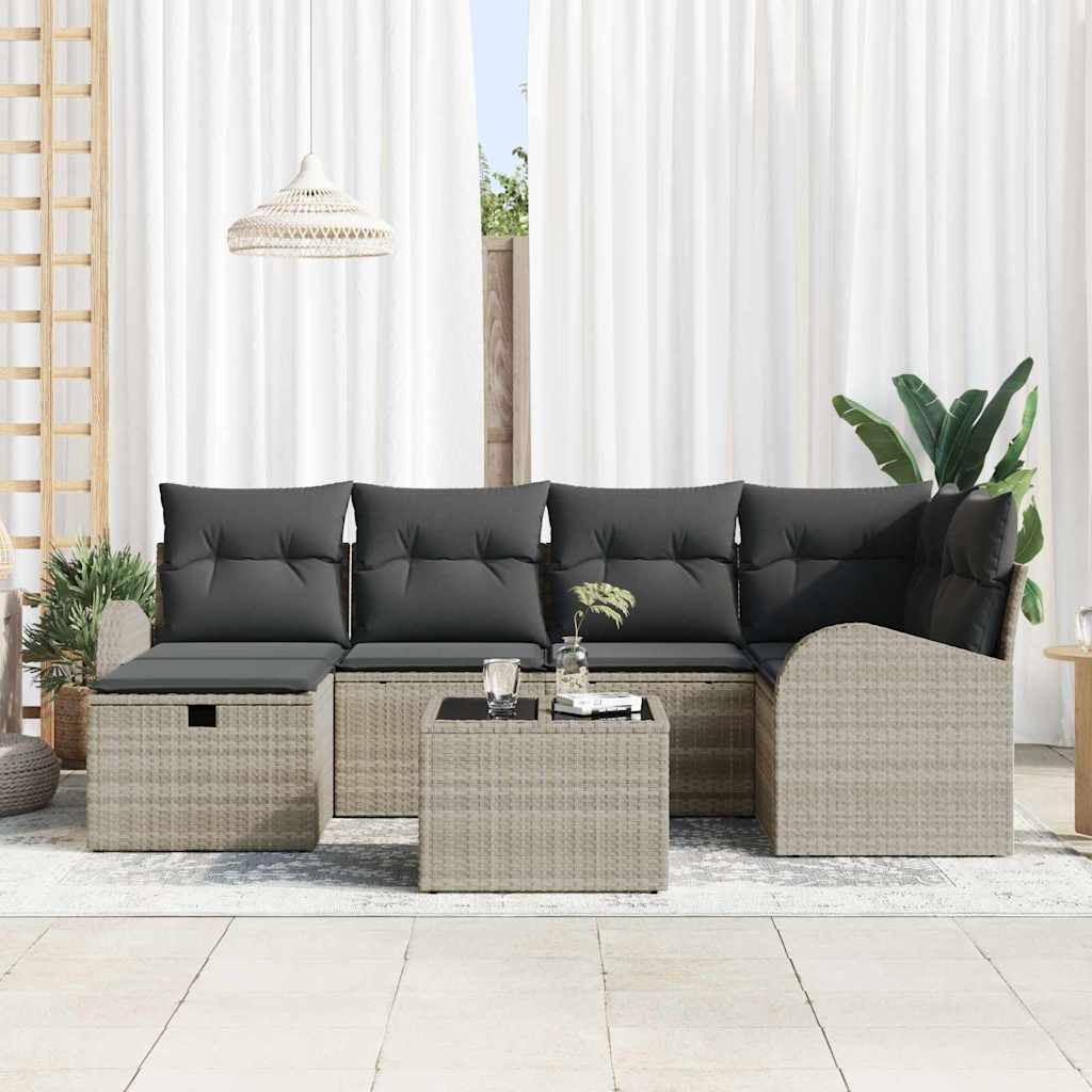 7 dalių sodo sofa rinkinys su pagalvėlėmis šviesiai pilkas poli ratanas - Namų Idėja
