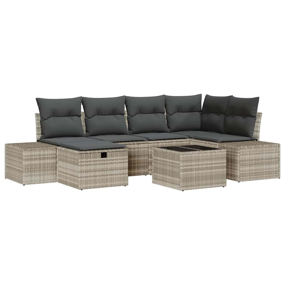 7 dalių sodo sofa rinkinys su pagalvėlėmis šviesiai pilkos poli ratanas - Namų Idėja