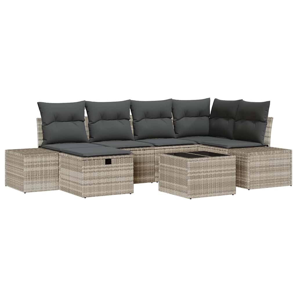 7 dalių sodo sofa rinkinys su pagalvėlėmis šviesiai pilkos poli ratanas - Namų Idėja