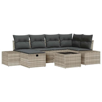 7 dalių sodo sofa rinkinys su pagalvėlėmis šviesiai pilkos poli ratanas - Namų Idėja