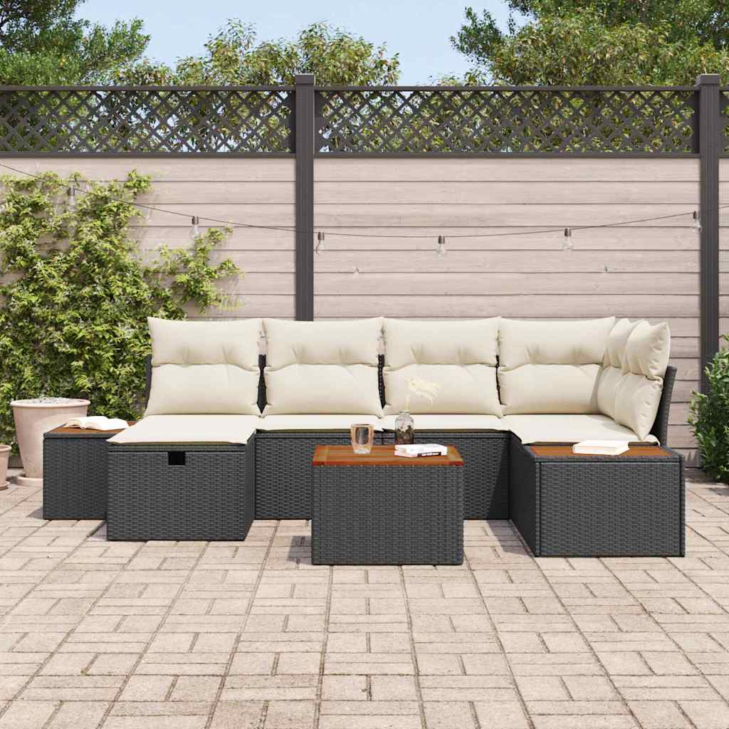 7 dalių sodo sofa rinkinys su pagalvėmis Juoda Poliratanas - Namų Idėja