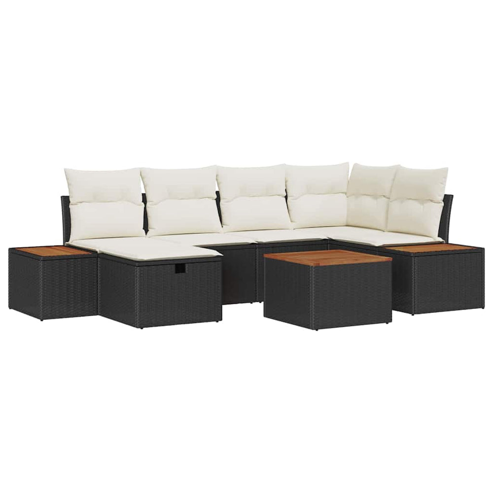 7 dalių sodo sofa rinkinys su pagalvėmis Juoda Poliratanas - Namų Idėja