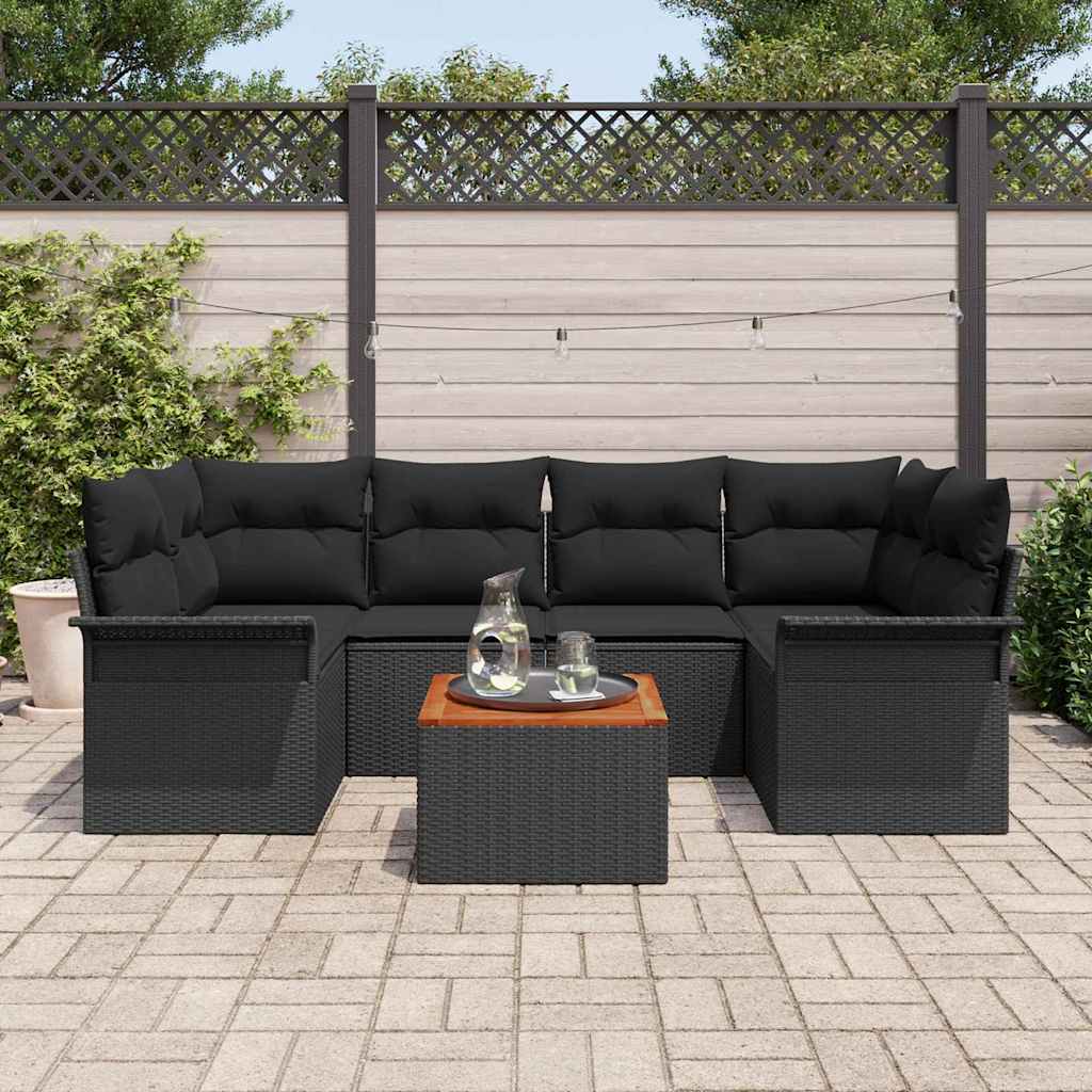 7 dalių sodo sofa rinkinys su pagalvėmis Juoda Poliratanas Akacija - Namų Idėja