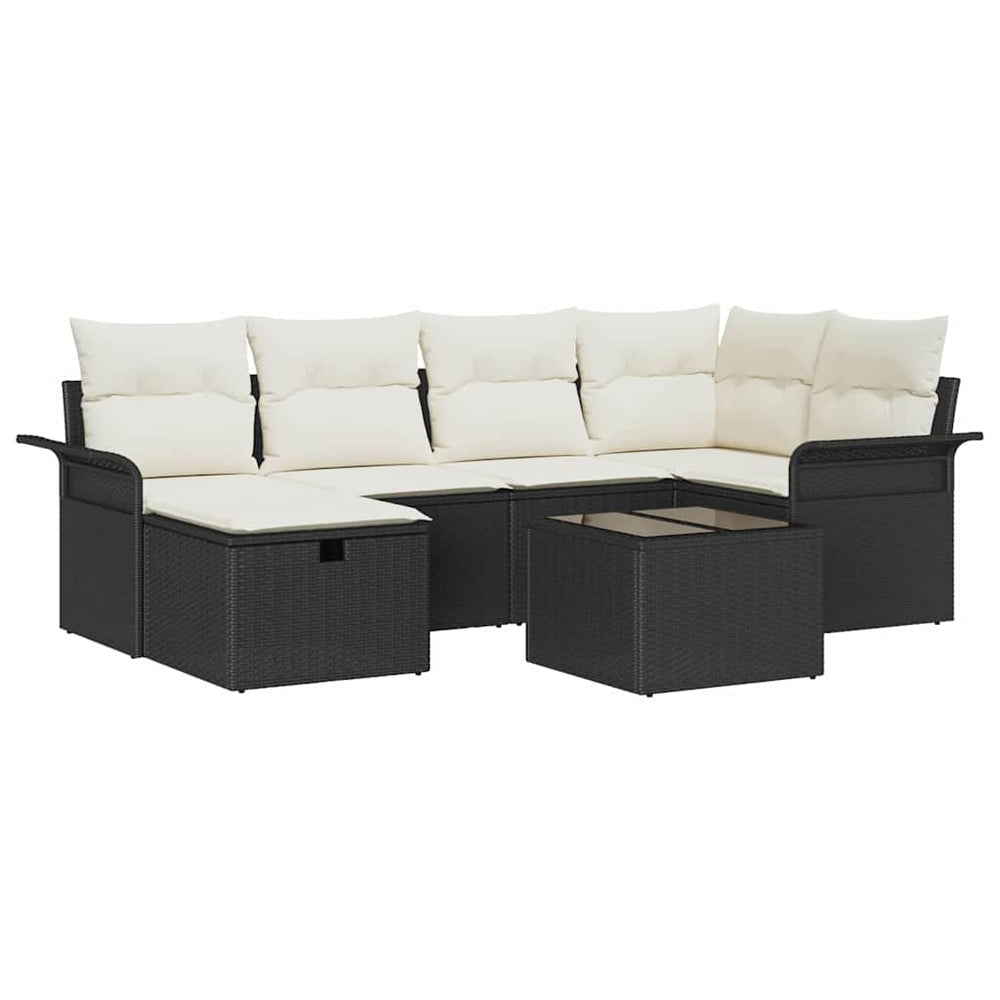 7 dalių Sodo Sofa Rinkinys su Pagalvėmis Juodas Poli Ratanas - Namų Idėja